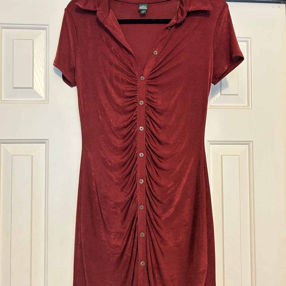 Rust Red Button-Up Dress